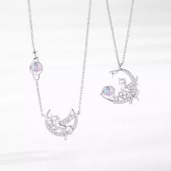 Цепочка из стерлингового серебра 925 пробы с кристаллами единорога, подвеска-подвеска, ожерелье для женщин и девочек, вечерние ювелирные изделия, колье-воротник, Dz116