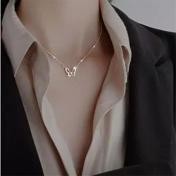 Цепочка из стерлингового серебра 925 пробы с цирконием и бабочкой, подвески и подвески, колье, эффектное ожерелье для женщин, ювелирные изделия Dz597 серебряный