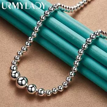 Цепочка из стерлингового серебра 925 пробы с бусинами 18-дюймовое ожерелье для мужчин и женщин модные очаровательные ювелирные изделия 45cm