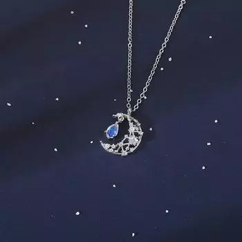 Цепочка из стерлингового серебра 925 пробы с подвеской в виде луны из циркона и разноцветной капли воды для женщин и девочек, ювелирные изделия, аксессуары dz398