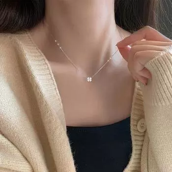 Цепочка из стерлингового серебра S925, цепочка с воротником из листьев счастливой травы, роскошная модная цепочка со сверкающим бриллиантом и клеверным элементом для женщин