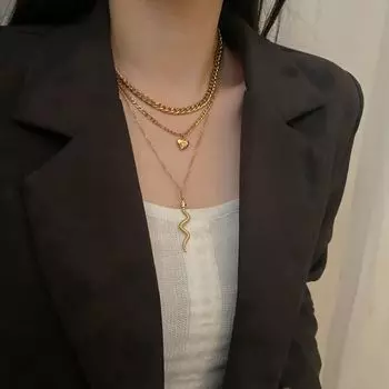 Цепочка из змеиной кости, титановое стальное ожерелье, не выцветает, новая цепочка с животными, модные ювелирные изделия серебряный