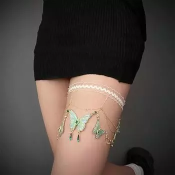 Цепочка на бедро с кисточками в виде бабочки, регулируемая длина, кружевная цепочка на ногу с бахромой, украшения для тела для женщин и девочек