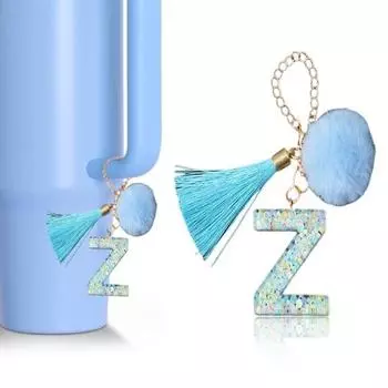 Цепочка на чашку, блестящий прозрачный круглый кулон начальной формы, инициалы, стакан, подвеска, плюшевый брелок из смолы с шариковой кисточкой Z