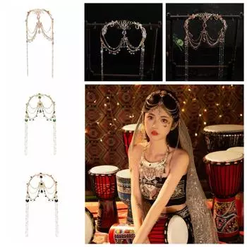 Цепочка на голову с кисточками из фиолетового кристалла, опаловая свадебная повязка на голову, цепочка на лоб феи, свадебная красный