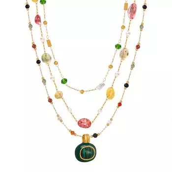 Цепочка на ключицу из натурального камня, женское ожерелье из титановой стали с покрытием из настоящего золота 18 карат, эмалированное ожерелье из малахита