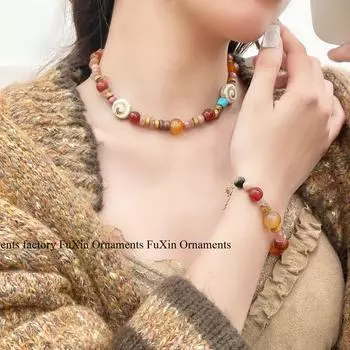 Цепочка на ключицу из натурального камня в стиле Чжао Луси — универсальный, простой, ретро-дизайн для женщин bracelet