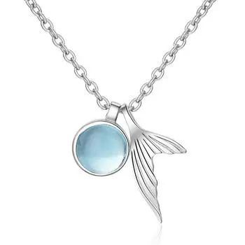 Цепочка на ключицу из синего кристалла, женские серебряные украшения, темпераментное ожерелье «рыбий хвост», ожерелье «слеза русалки»