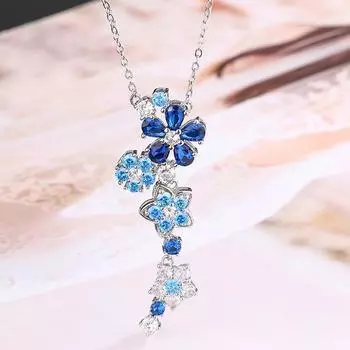 Цепочка на ключицу, красочное сокровище, цветок, бахромчатое ожерелье, драгоценный камень, высококачественный легкий роскошный женский стиль небесно-голубой