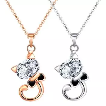 Цепочка на ключицу с подвеской в виде кота с цирконием, женское универсальное ожерелье серебряный