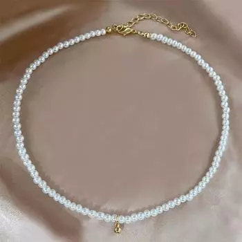 Цепочка на ключицу с жемчугом темперамента, простое и модное женское ожерелье с круглым жемчугом Mori Temperament Mori золотой