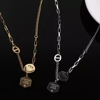 Цепочка на ключицу со смайликом, новый свитер, ожерелье, женские легкие роскошные нишевые аксессуары в стиле хип-хоп серебряный