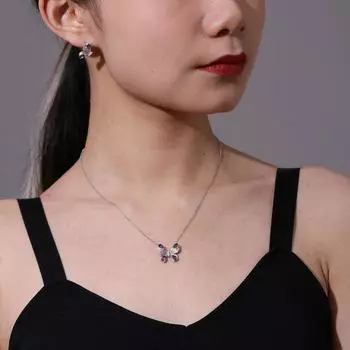 Цепочка на ключицу в виде бабочки, подвеска из стерлингового серебра 925 пробы, модное женское ожерелье, ожерелье с сапфиром, цитрином и аметистом 925 silver