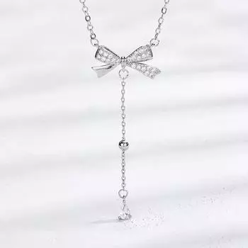 Цепочка на ключицу Xiaoxiangfeng, французская легкая, роскошная, сладкая, с каплями воды, циркониевый бант, полное бриллиантовое ожерелье, персонализированная, изысканная, цепочка для свитера copper