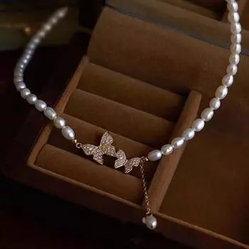 Цепочка на ключицы с имитацией жемчуга, жемчужные бусины, колье в корейском стиле, женское короткое ожерелье белый