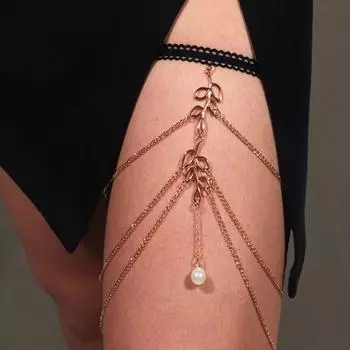 Цепочка на ногу с кисточкой в форме листа, эластичная лента, многослойная женская цепочка на бедро для вечеринок серебряный