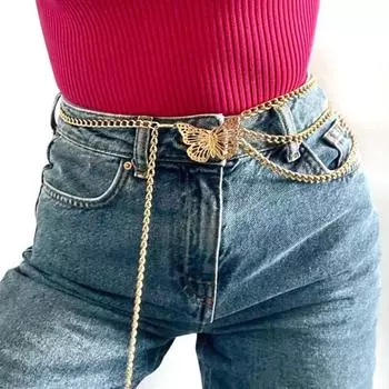 Цепочка на пояс в форме бабочки Привлекательная тонкая работа Практичная универсальная регулируемая алюминиевая поясная бабочка золотистый