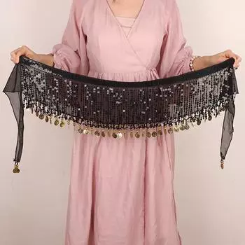 Цепочка на талию для танца живота, бохо, с пайетками и кисточками, пояс для индийского танца, платок на бедра, костюмы для джазового танца, с подвесными пайетками чёрный