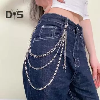 Цепочка на талию из титановой стали, многослойный дизайн, подвеска в виде звезды, хип-хоп, мужская и женская уличная цепочка, универсальный аксессуар серебряный