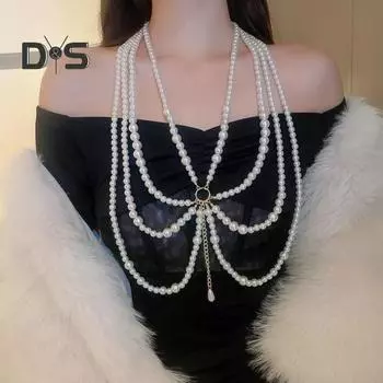 Цепочка на талию, многослойная, искусственный жемчуг, регулируемая, с бусинами и кисточками, ажурное, для ночного клуба, вечеринки, выступления, украшения для тела белый