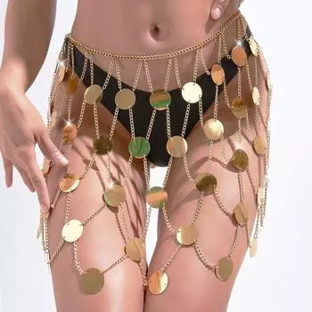 Цепочка на талию с пайетками для ночного клуба, ручная работа, преувеличенная ажурная сетка, блестки, сексуальная юбка, цепочка на талию, аксессуары