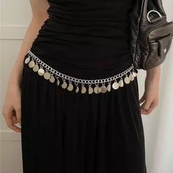 Цепочка на талию с пайетками Женская подходящая юбка Серебряная дисковая цепочка Аксессуар Премиальный металлический пояс серебряный