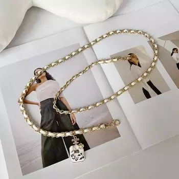 Цепочка на талию Женское платье Маленький ароматный ветер Металлическая цепочка Пояс Летняя цепочка для брюк Декоративная поясная печать белый