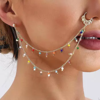 Цепочка от носа до уха, бисер, гвоздики, аксессуары для тела, ювелирные изделия, цветные серьги-кольца для