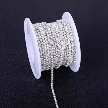 Цепочка с бриллиантами Weichen Pearl Claw Chain, белая жемчужная цепочка Encryption, цветной бриллиант, серебряное дно Dense Claw Chain Diy Clothing Accessories SS6- (5 yards/bag)