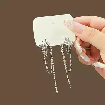 Цепочка с четырехконечной звездой Love Tassel, серьги-гвоздики, инкрустированные бриллиантами, серьги, простые полые серьги, серьги, инкрустированные драгоценными камнями, серебряные иглы.