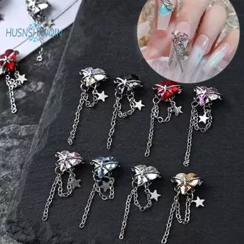 Цепочка с кисточками для ногтей, 3 шт. — потрясающее модное персиковое сердце, прочные аксессуары со стразами для красивых ногтей D