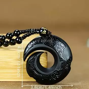 Цепочка с подвеской из черного обсидиана, акцентами, подвеской из искусственного нефрита, 1 шт., с бусинами, элегантным замысловатым дизайном, ожерельем на удачу, идеальным подарком, ювелирным аксессуаром чёрный