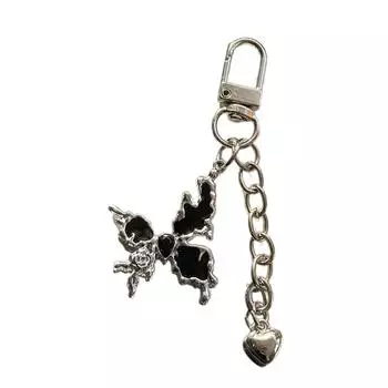 Цепочка с подвеской в виде бабочки в форме сердца, милые милые подвески, брелок для ключей, украшение на рюкзак для женщин и девочек чёрный