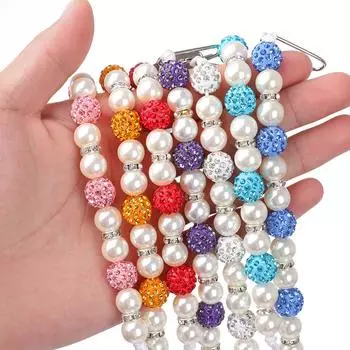 Цепочка с зажимом для детской соски, держатель для детской соски, деревянный ремешок для поводка для соски с бисером и кристаллами, металлические зажимы для соски, цепочка для пустышки A style розовый