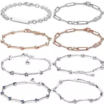 Цепочка с звеньями и камнями в виде розы с гравировкой, браслет из цветка маргаритки, подходит для браслета из стерлингового серебра 925 пробы, бусины, подвески, украшения своими руками