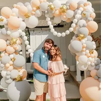 Цепочка воздушных шаров с белым песком и золотом в стиле ретро, бежево-белые воздушные шары, свадебный декор, фон для дня рождения, детского душа, декор для вечеринки