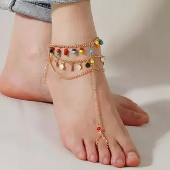 Цепочки для пальцев ног, модные многослойные цепочки для лодыжек, модные пляжные браслеты с разноцветными бусинами для женщин