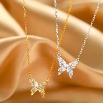 Цепочки на шею Холодное чувство Сексуальная Роскошная Глянцевая Твердая Бабочка Декор Восхитительные Серебряные Цвета Бабочка