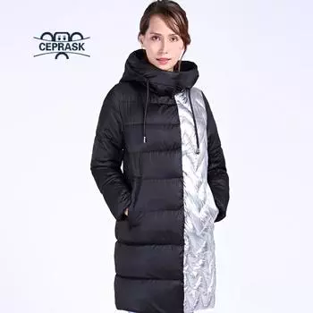 CEPRASK Metallc Парка Верхняя одежда Женское зимнее пальто с длинным капюшоном Теплая стильная зимняя куртка