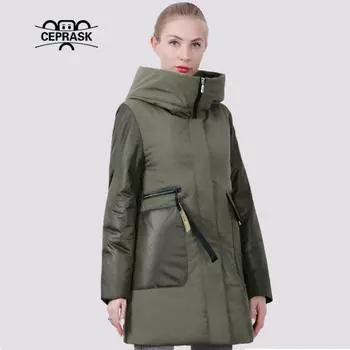CEPRASK Весенняя куртка женская осенняя куртка длинная модная повседневная парка больших размеров с капюшоном тонкая хлопковая верхняя одежда