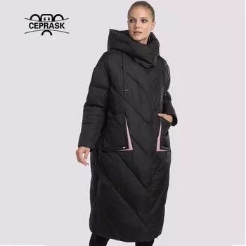 CEPRASK женская зимняя куртка с капюшоном, теплые пуховые стеганые пуховые пальто, парки больших размеров, длинное пальто