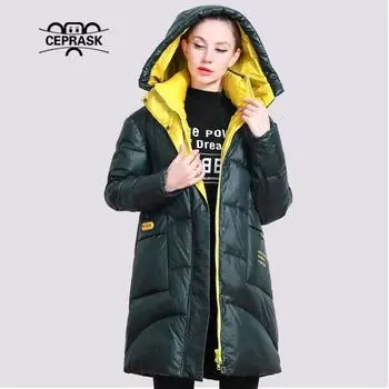 CEPRASK зимняя куртка женская яркая цветовая одежда пальто воротник парка с капюшоном свободный крой верхняя одежда больших размеров M красный