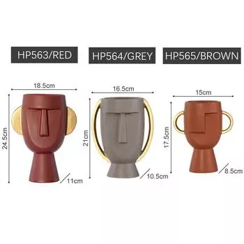 Керамическая абстрактная ваза для лица, украшение для дома, ваза для цветов с золотым ушком, настольная художественная статуэтка коричневый