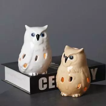 Ceramic Aroma Furnace Cute Owl Statue Micro Landscape Miniature Figurine Sculpture Cabinet