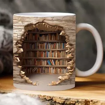 Ceramic Bookshelf Coffee Cup Creative Room Design Bookshelf Coffee Mug Library Shelf Mug Gifts for Book Lovers B