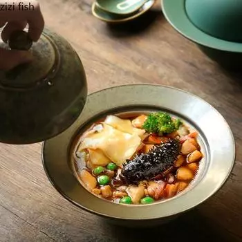 Ceramic Bowls Straw Hat Plate Dinner Plates Stew Pot with Lid Soup Plate Dessert Bowl Stew Soup Cup Dish Fruit Bowl Noodle Bowls коричневый