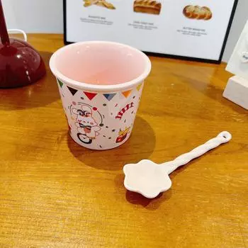 Ceramic Cup Large Capacity Circus Bear Rabbit Cute Cartoon Cup Milk Cup Coffee Cup with Spoon Gift 340ml