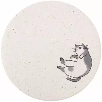Ceramic Diatomaceous Earth Coaster neko Sunbathing White 1 Piece Diameter x Thickness Water Absorbing Coaster Made in Japan Mino Ware Asbestos Free