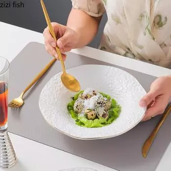 Ceramic Dining Plate Irregular Salad Bowl Fruit Plates Dessert Plate Soup Bowl Snack Tray Dim Sum Dish Sushi Plates Noodle Bowls