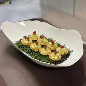 Ceramic Dinner Dish Cooking Plate Pasta Steak Plate Restaurant Irregular Shape Solid Color Cutlery Snack Dessert Dish 10/12 Inch